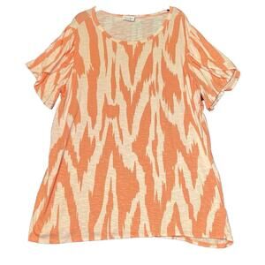 LuLaRoe Olive Shirt Womens Size Large Orange/Peach Abstract‎ Design Tulip Sleeve